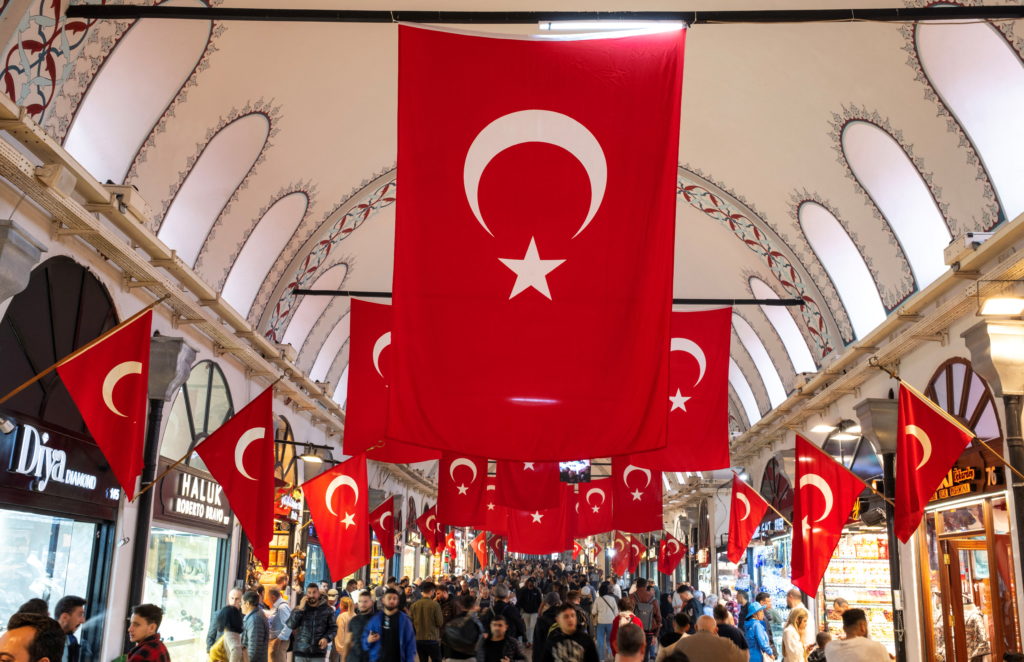 People stroll through the Grand Bazaar, also known as the Covered Bazaar, in Istanbul