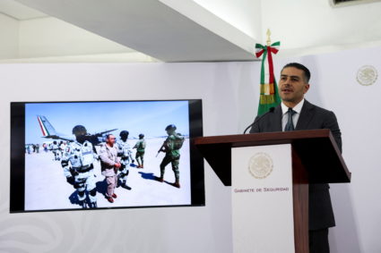 Press conference on the extradition of 29 drug cartel members to the U.S., in Mexico City