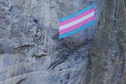 Huge trans flag is unfurled by activists from El Capitan in Yosemite