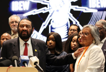 Press conference after Democratic lawmakers in Texas left the state to deny Republicans the quorum needed to redraw the st...