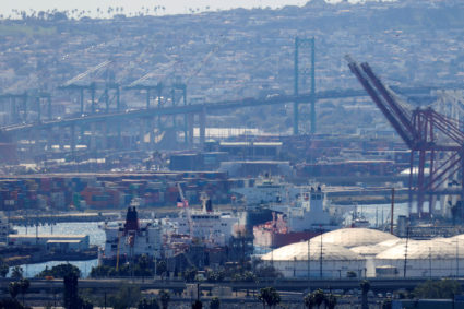 FILE PHOTO: Crude tankers at the Port of Long Beach in California