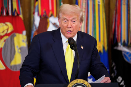 U.S. President Donald Trump hosts a Purple Heart Day event at the White House