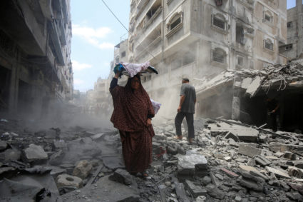 Aftermath of a morning Israeli strike on a house, in Gaza City