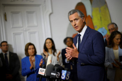 California Governor Newsom speaks at a press conference in Sacramento, California