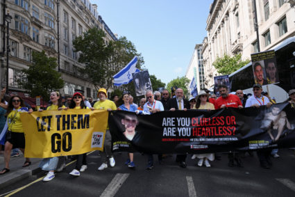 Protesters seeking release of Israeli hostages march in London as Gaza war tensions grip UK