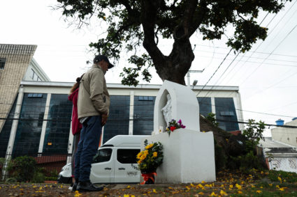 People react after Colombian Senator Miguel Uribe Turbay has died, in Bogota