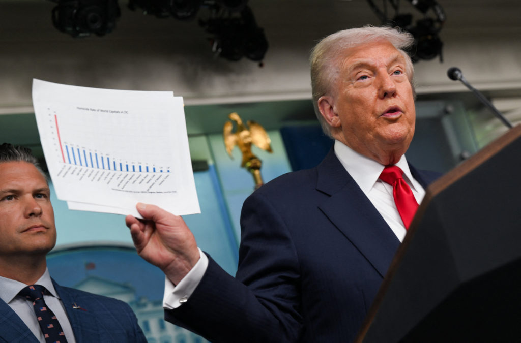 U.S. President Trump meets members of the media at the White House in Washington, D.C.