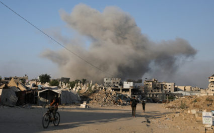 Smoke rises following an Israeli strike, in Gaza City