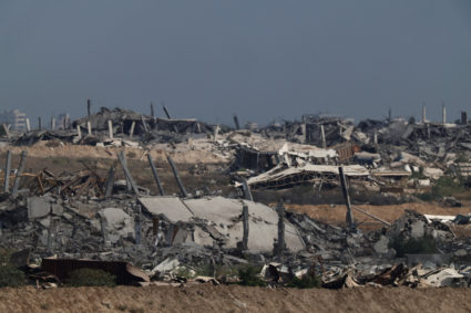 Destroyed buildings in Gaza as seen from the Israeli side of the border