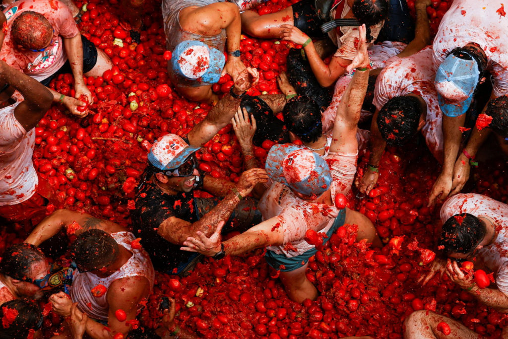 The annual 'La Tomatina' food fight festival, in Bunol