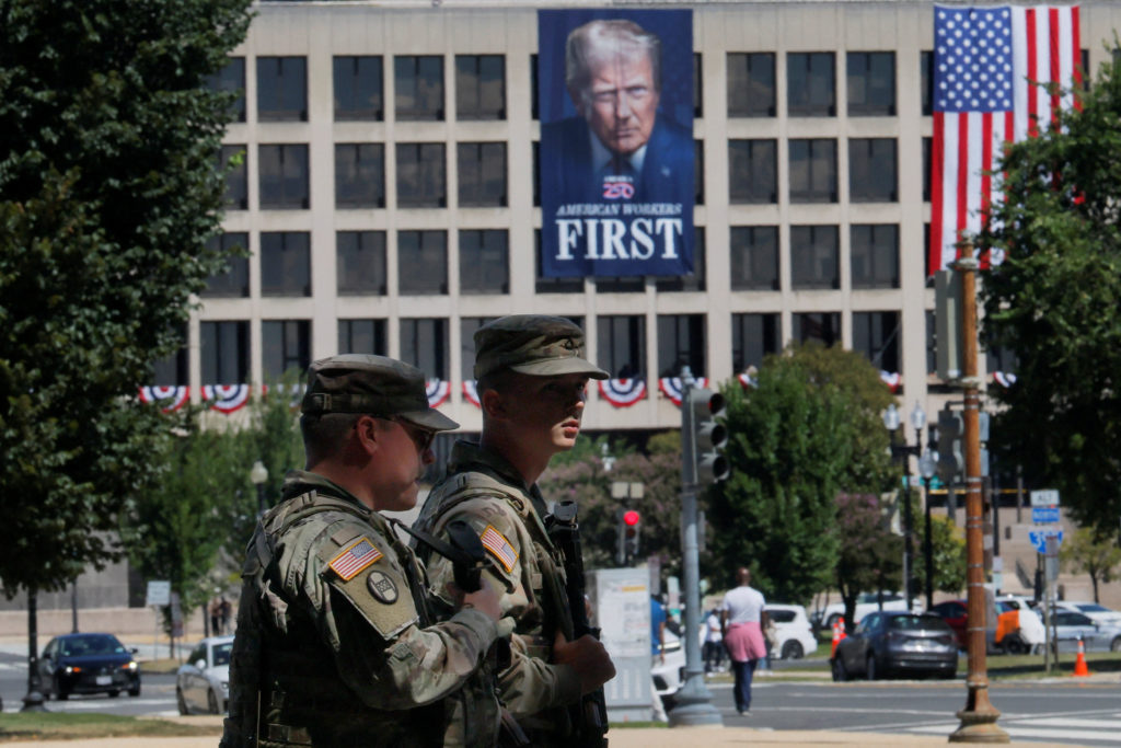 National Guard patrols on the National Mall in Washington