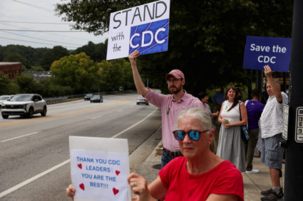 Protest outside the campus of the CDC in Atlanta, Georgia