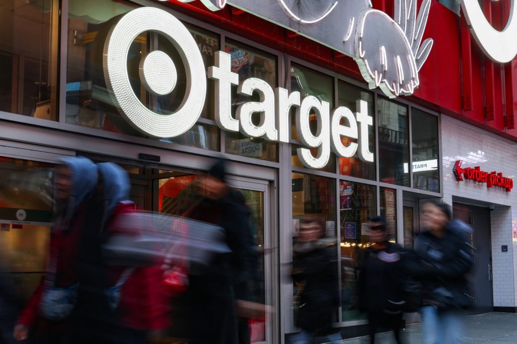 People walk by a Target store in midtown Manhattan in New York