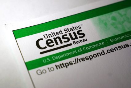U.S. Census pamphlets and paperwork are pictured iin the Manhattan borough of New York City