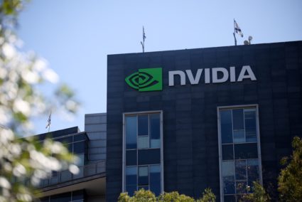 A NVIDIA logo is pictured on its facility at the High-tech park at Yokne'am