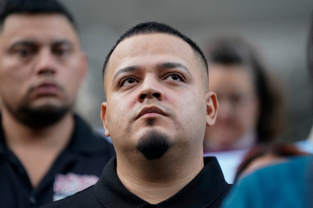 Wrongly deported migrant Abrego appears for a check in at the ICE Baltimore field office