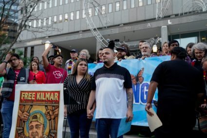 Wrongly deported migrant Abrego appears for a check in at the ICE Baltimore field office