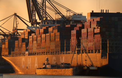Container Ship Unloaded at Port Liberty in Bayonne, New Jersey