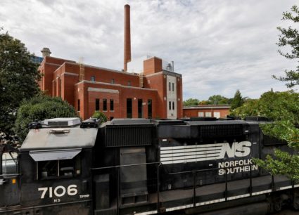 FILE PHOTO: Norfolk Southern Train rests near the University of North Carolina's energy generation plant, after delivering...