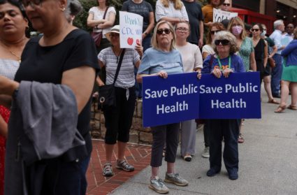 Protest outside the campus of the CDC in Atlanta, Georgia