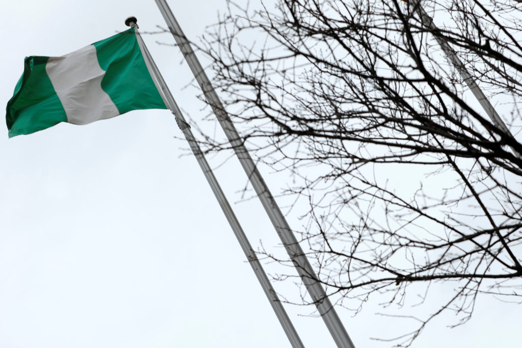 A Nigerian flag is seen outside Nigeria Trade Office after Nigerian request to Taiwan to relocate its representative offic...