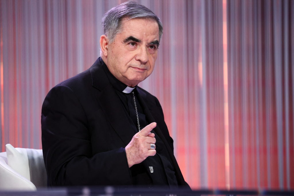 Cardinal Angelo Becciu on the set of talk show "Cinque minuti" (Five minutes) in Rome