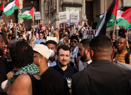 Welcome rally for Columbia University graduate student Mahmoud Khalil, in New York City