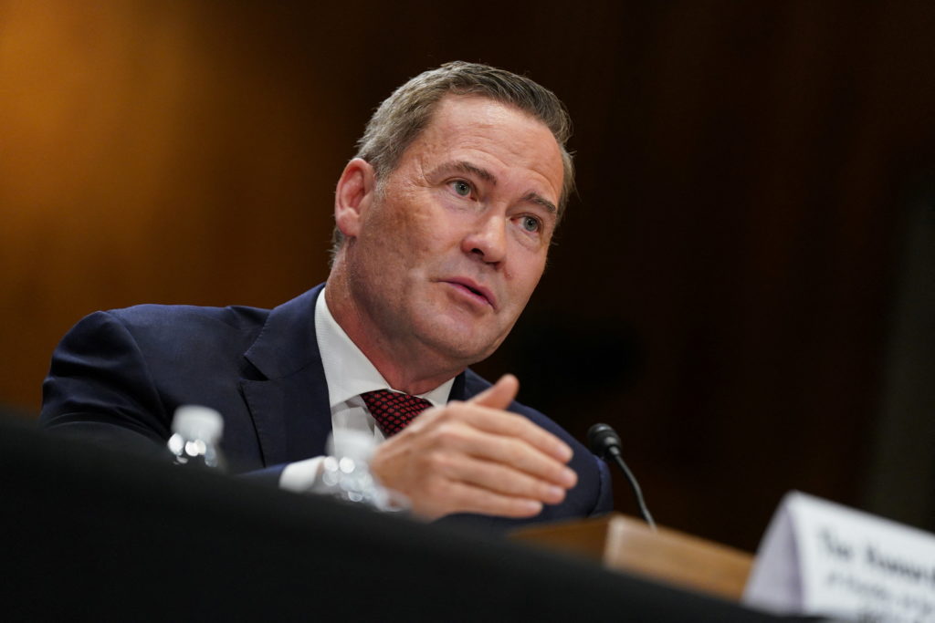 Former National Security adviser Mike Waltz, sits to testify before a Senate Foreign Relations Committee confirmation hear...
