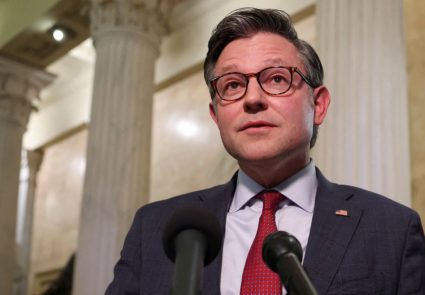 U.S. House Speaker Johnson and Rep. Comer speak to reporters after meeting with Epstein abuse victims at the U.S. Capitol ...