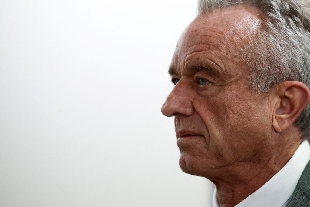 FILE PHOTO: RFK Jr., walks through the Dirksen Senate Office Building between meetings with senators on Capitol Hill in Wa...