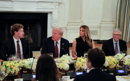WATCH: Trump hosts top tech CEOs, not including Elon Musk, at White House dinner