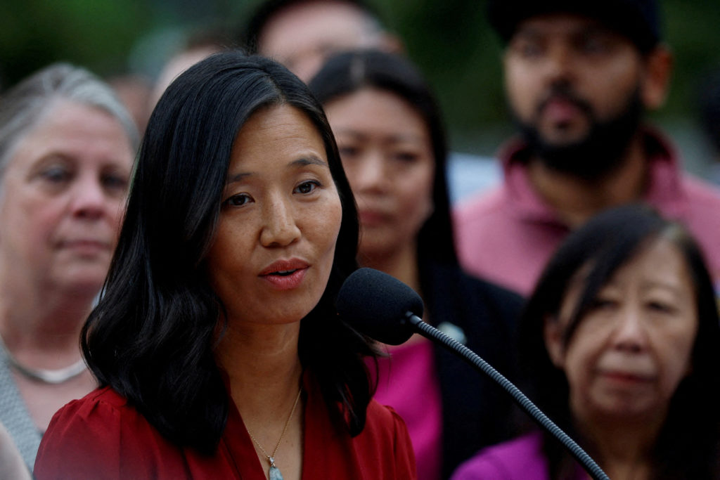 FILE PHOTO: Boston Mayor Wu responds to U.S. Attorney General Bondi in Boston