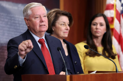 U.S. Senator Graham leads a news conference to announce legislation to name Russia a state sponsor of terrorism, at the U....