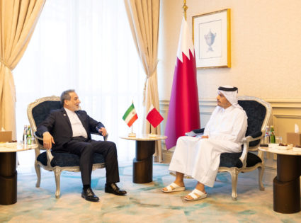 Iran's foreign minister meets Qatar's foriegn minister ahead of the Emergency Arab Muslim summit, in Doha