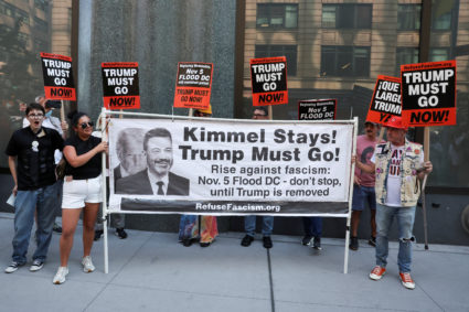 Protest after Disney's ABC pulled "Jimmy Kimmel Live" off air after remarks about Charlie Kirk