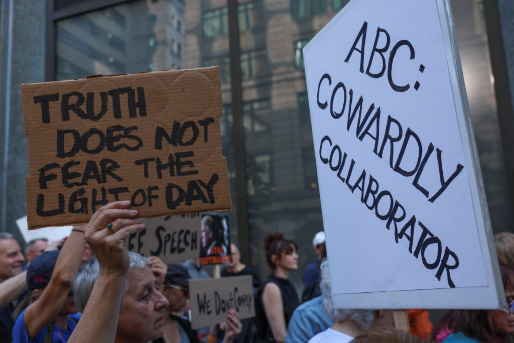 Protest after Disney's ABC pulled "Jimmy Kimmel Live" off air after remarks about Charlie Kirk