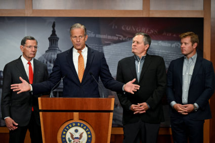 Press conference following a vote in the U.S. Senate on a stopgap spending bill to avert a partial government shutdown, in...