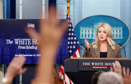 White House press secretary Karoline Leavitt speaks to reporters during a briefing in Washington