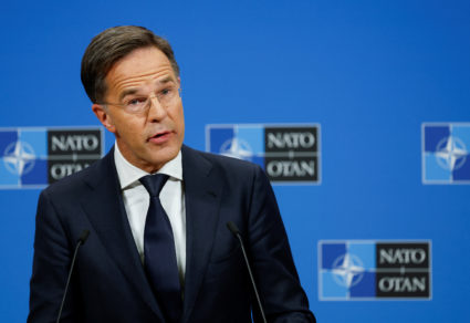 NATO Secretary General Mark Rutte attends a press conference at the Alliance's headquarters in Brussels