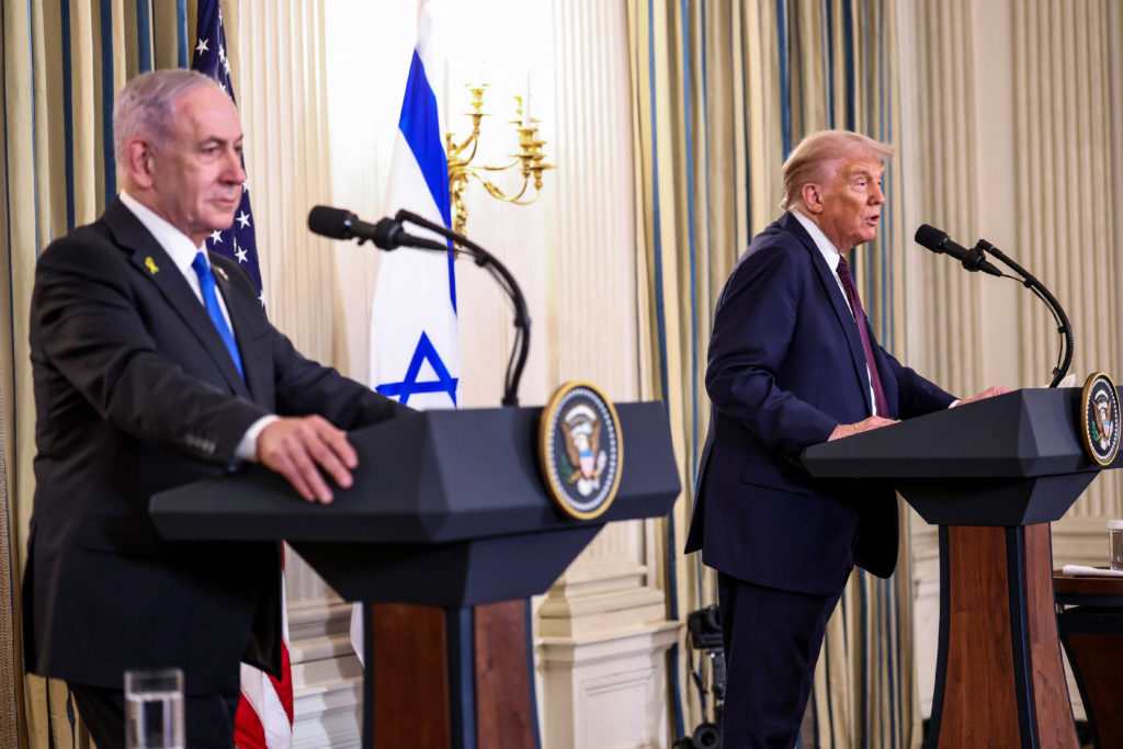 U.S. President Trump meets Israeli PM Netanyahu at the White House in Washington