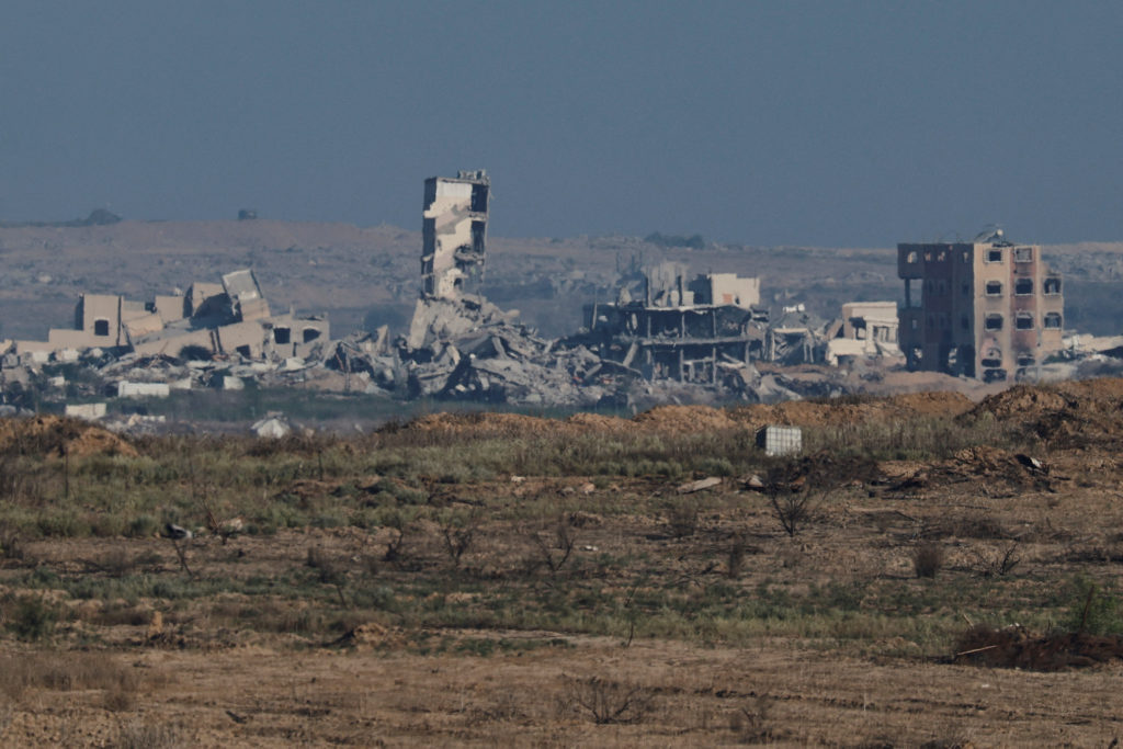 Destroyed buildings in Gaza, as seen from Israeli side of the Israel-Gaza border