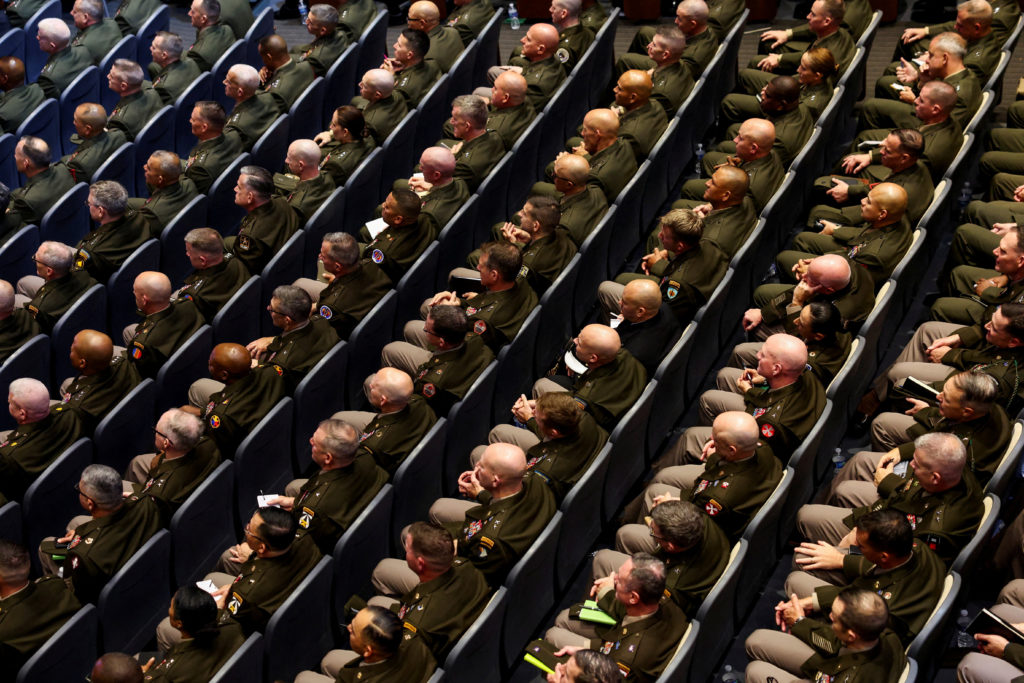 U.S. President Trump presides over a senior military leaders' meeting convened by Defense Secretary Hegseth, in Quantico