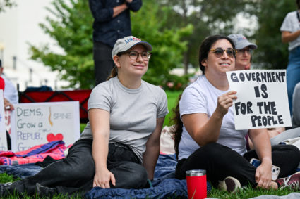 Sen. Van Hollen and Rep. Pressley speak at fired federal workers sit-in