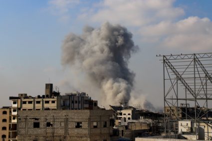Smoke rises following Israeli strikes during a military operation