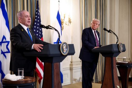 U.S. President Trump meets Israeli PM Netanyahu at the White House in Washington