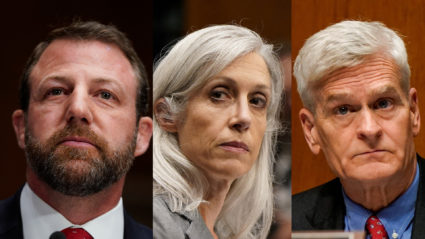Composite image of Sen. Markwayne Mullin, R-Okla., former CDC director Susan Monarez and Sen. Bill Cassidy, R-La.