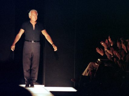 ITALIAN DESIGNER GIORGIO ARMANI AT THE END OF HIS FASHION SHOW