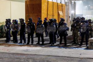 FILE PHOTO: People protest against the Trump administration's immigration policies in Portland