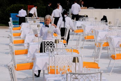 U.S. President Donald Trump holds a dinner in the newly renovated Rose Garden patio, at the White House in Washington