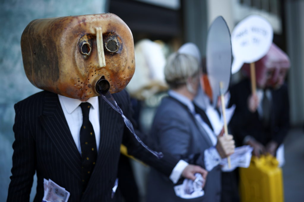 Activists from Ocean Rebellion demonstrate outside the International Maritime Organization (IMO) in London